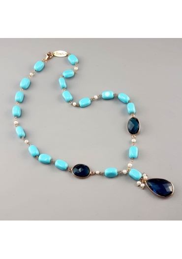 Girocollo turchese 4 fiori e blu light