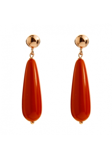 Orecchini goccia 10 per 30 mmpasta corallo rosso sardegna﻿