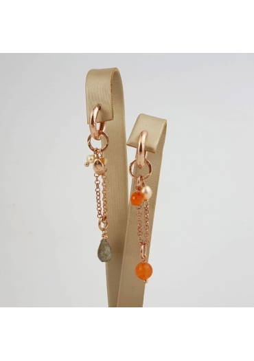 Orecchini Agata arancione, labradorite, perle coltivate