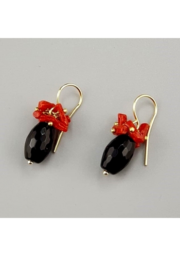 Orecchini agata nera, corallorosso sardo﻿