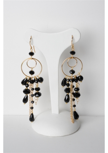 Vistosi orecchini in agata nera e arg.925/00 placcato oro, trattato con e-coating