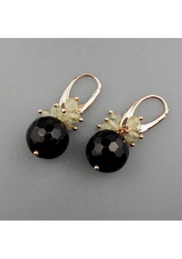 Orecchini agata nera, quarzo rutilato verde