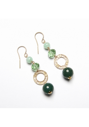 Orecchini Agata verde, crisoprasio,q.idrotermale﻿