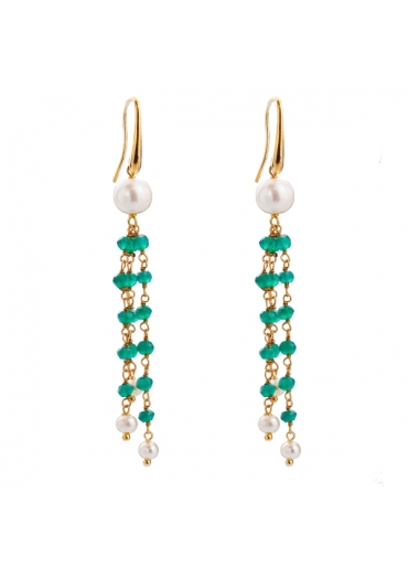 Orecchini agata verde smeraldo, perle coltivate﻿