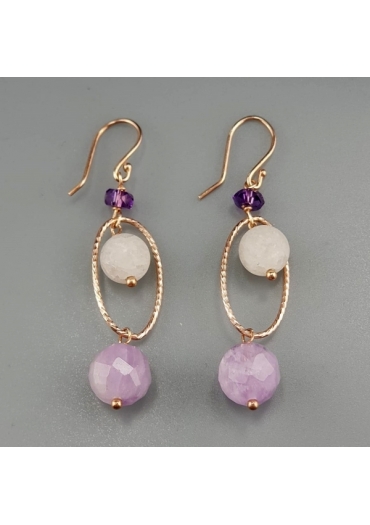 Orecchini ametista, cristallo di rocca satinato﻿