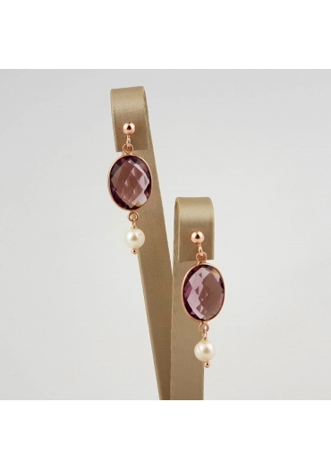 Orecchini ametista idrotermale, perle coltivate﻿