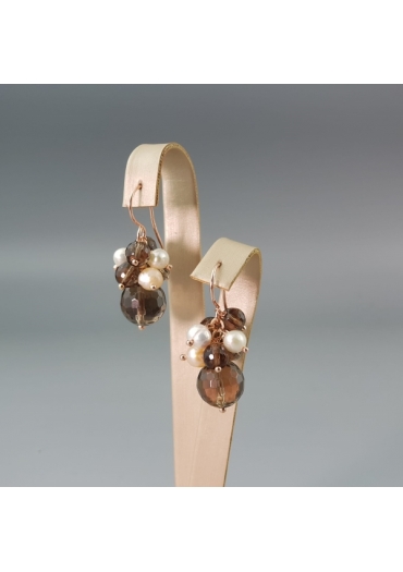 Orecchini Armony, quarzo fumè, perle coltivate﻿