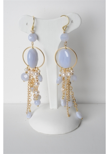 Orecchini,  Calcedonio,  perle d. fiume﻿