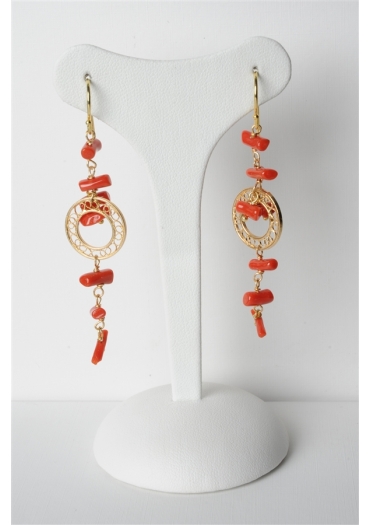 Orecchini, Corallo rosso, cerchi filigrana﻿