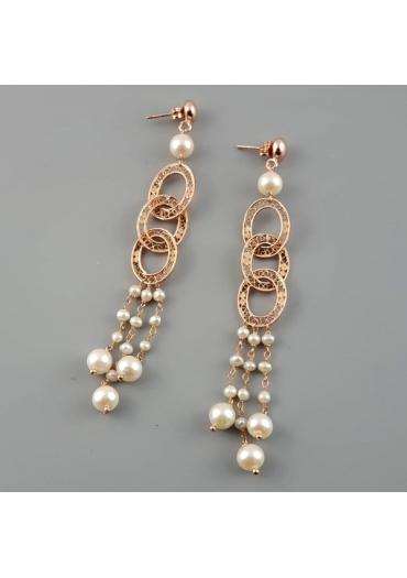 Orecchini filigrana e perle coltivatelunghezza 10 cm﻿