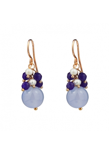 Orecchini, grappolo giada celeste e agata blu – cod:OR1265
