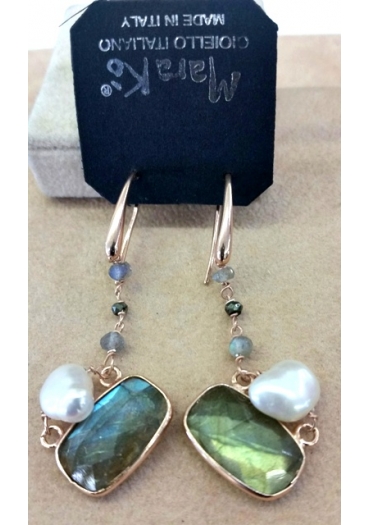 Orecchini perle coltivate, labradorite﻿