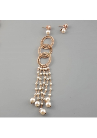Orecchini mono- filigrana arg.e perle coltivate lunghezza 15 cm﻿