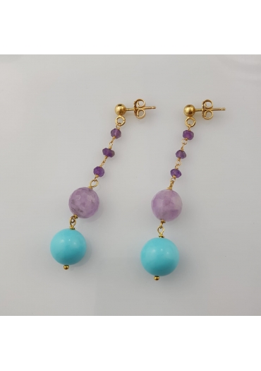 Orecchini, pasta turchese 4 fiori, ametista﻿