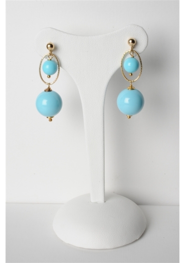 Orecchini, pasta turchese 4 fiori﻿ argento placcato oro trattato con e-coating