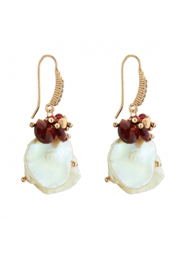 Orecchini perle coltivate, granato taglio macchina﻿