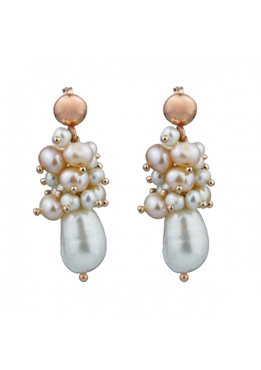 orecchini perle coltivate rosa salmone﻿