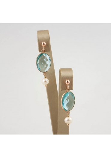 Orecchini quarzo celeste idrotermale,  perle  coltivate﻿