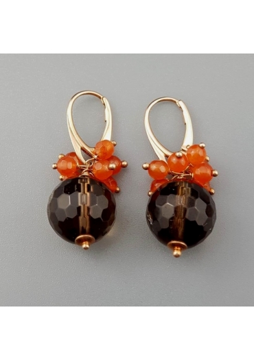 Orecchini quarzo fumè, agata  arancione﻿