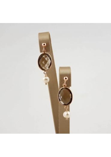 Orecchini quarzo fumè, perle coltivate﻿