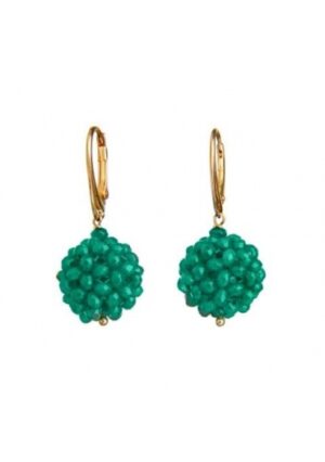 Orecchini sfera tessuta 14 mmagata verde smeraldo