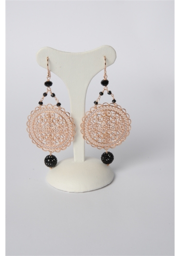 Orecchini spinello nero, arg.925 Placcato oro rosa trattato con e-coating