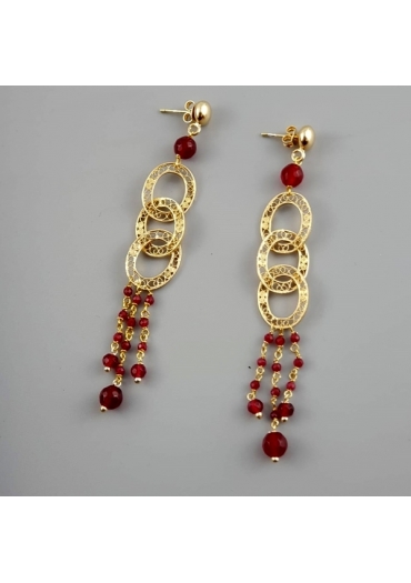 Orecchinni filigrana, agata rubylunghezza 10 cm﻿