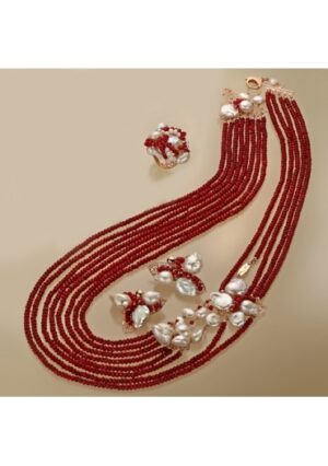 Parure agata ruby, perle coltivate﻿