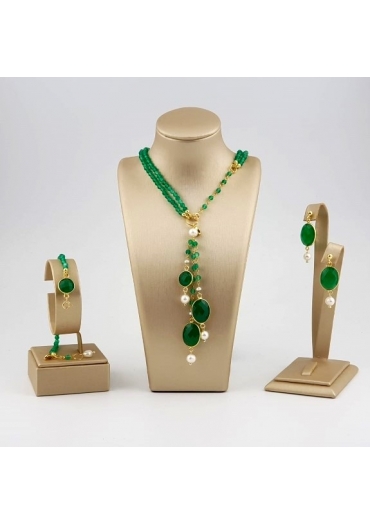 Parure acquarelle in agata verde smeraldo﻿, perle coltivate