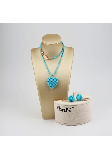 Parure Cuore pasta turchese 4 fiori﻿