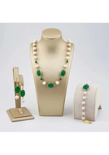 Parure perle coltivate agata  verde smeraldo﻿