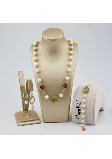 Parure perle coltivate, quarzi idrotermali﻿