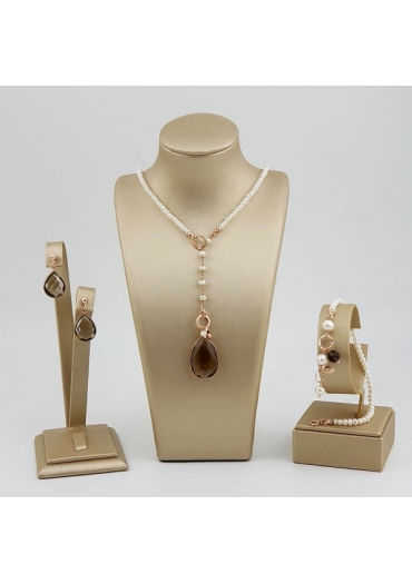 Parure Rugiada -perle coltivate, quarzo fumè﻿