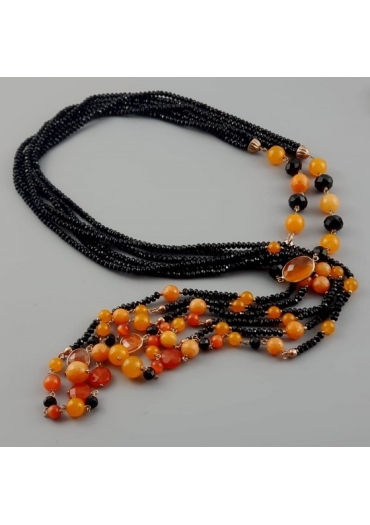 Sciarpetta  agata nera,agata  arancione﻿