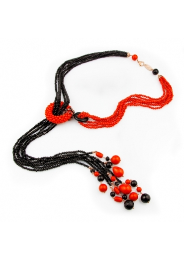 Sciarpetta agata nera corallo bamboo  rosso﻿