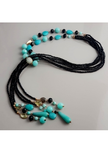 Sciarpetta agata nera, giada verde acqua﻿