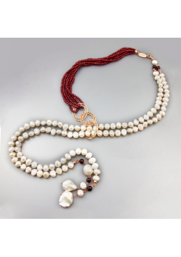 Sciarpetta perle coltivate, granato diamond﻿