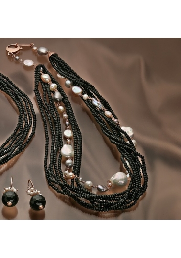 Torchon agata nera, perle di fiume – cod:CN2982