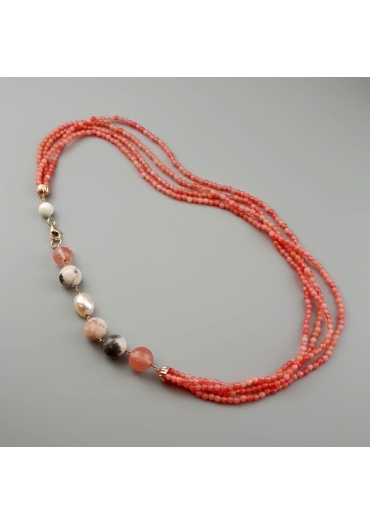 Torchon quarzo cherry, diaspro rosa, perle coltivate﻿