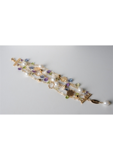 Bracciale a 5 fili, perle di fiume, ametista, iolite e peridoth taglio macchina – cod:BR0862