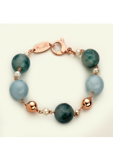 Bracciale acquamarina milk, Agata verde striata﻿