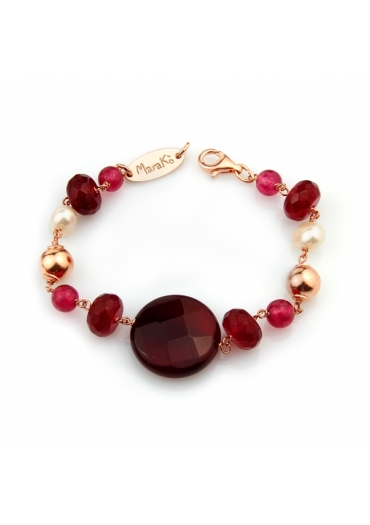 Bracciale agata ruby, perle coltivate﻿