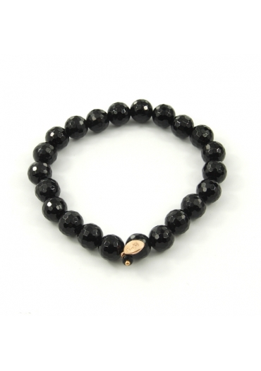 Bracciale elastico Agata nera sfaccettata 8 mm﻿