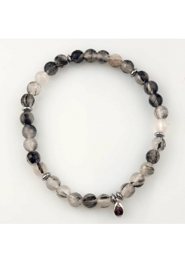 Bracciale elastico quarzo rutilato grigio 6 mm﻿