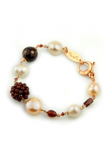 Bracciale granato, perle coltivate