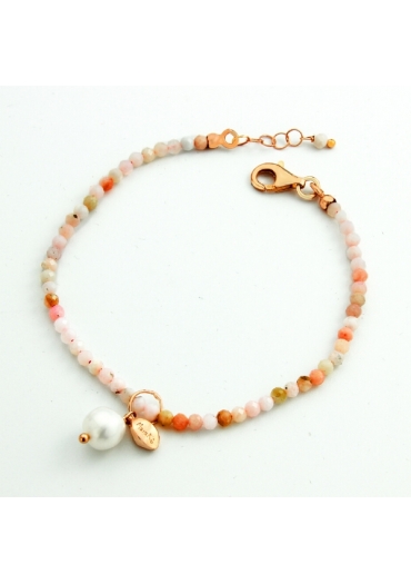 Bracciale opale rosa, melina perla coltivata