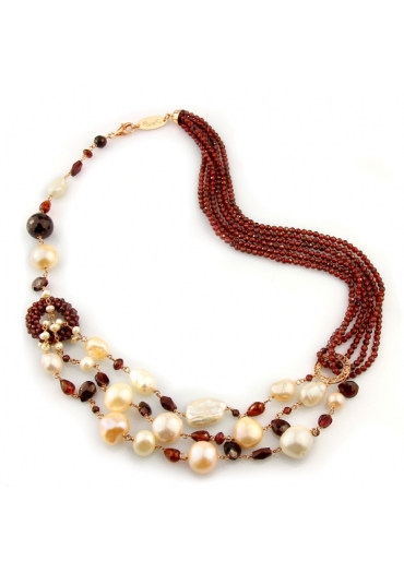 Collier granato diamond, perle coltivate