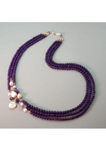 Collana Armony, sfere 6 mm ametista, perle coltivate﻿