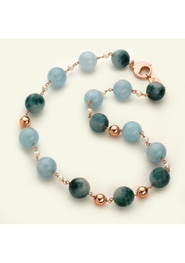 Collier acquamarina milk,agata striata verde﻿