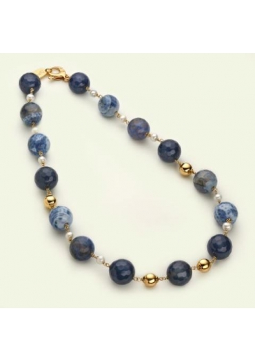 Collier agata blu, agata web,Perle coltivate﻿
